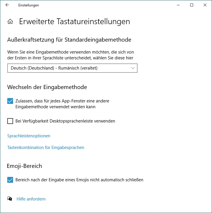 Erweiterte Tastatureinstellungen