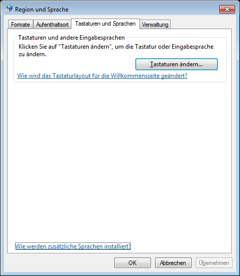 Start -> Systemsteuerung -> Region und Sprache: Tastaturen und Sprachen